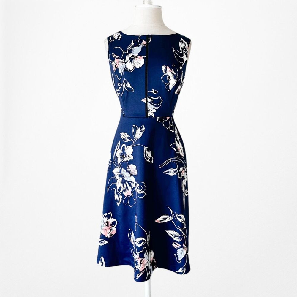 Vintage Y2K Blue Sleeveless Floral Knee Length Flared A-Line Knit Dress Size M - Picture 4 of 8